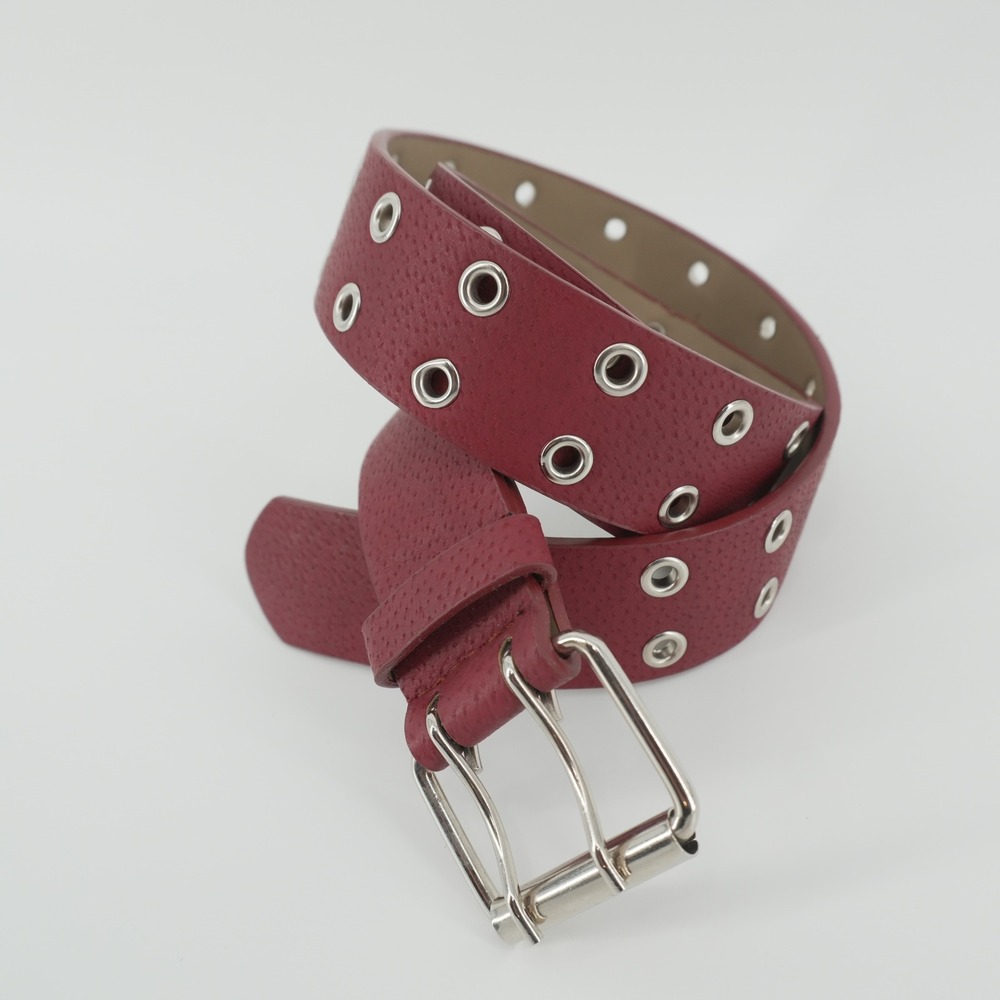 Double Grommet Belt Women Size M Burgundy Red Faux Leather Punk Y2K